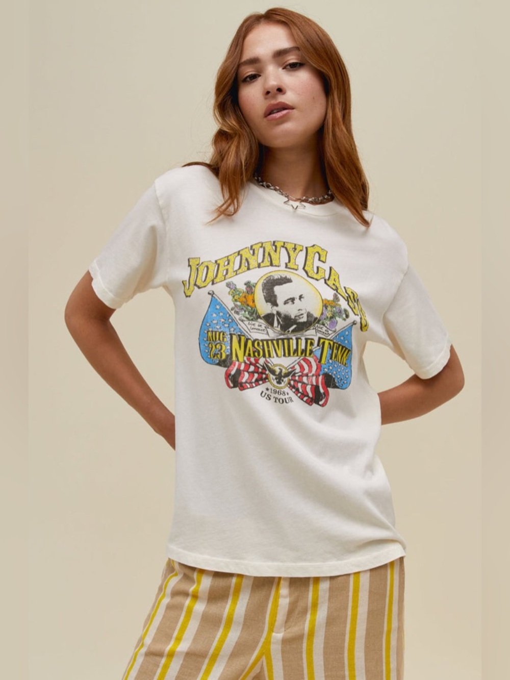 Daydreamer LA Johnny Cash Nashville 1968 Weekend Tee in Stone Vintage-Unisex